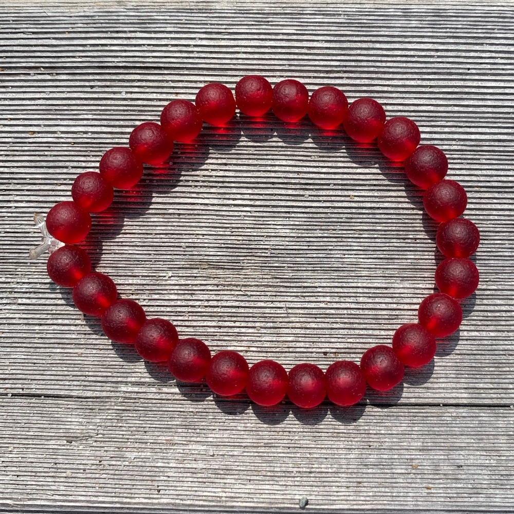 Sea Bead Bracelet in Ruby Red Elastic Stretch